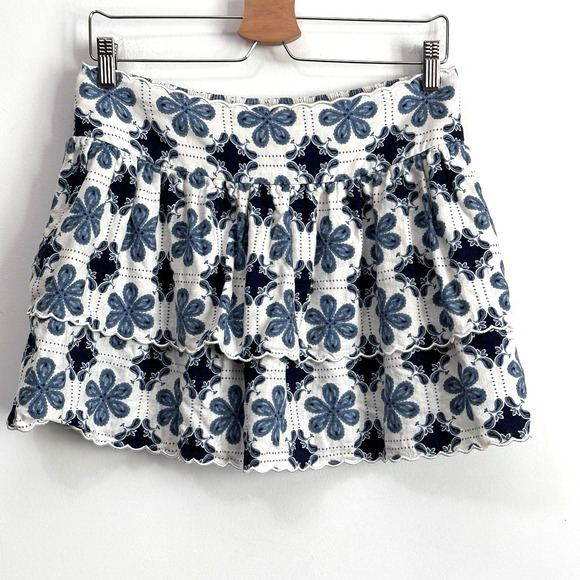 Aguabendita Skirt M Tiered Mini Short Pockets Blue Floral Summer Pull On Target - Picture 1 of 9